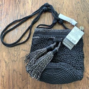 The Sak crocheted crossbody black with tassels